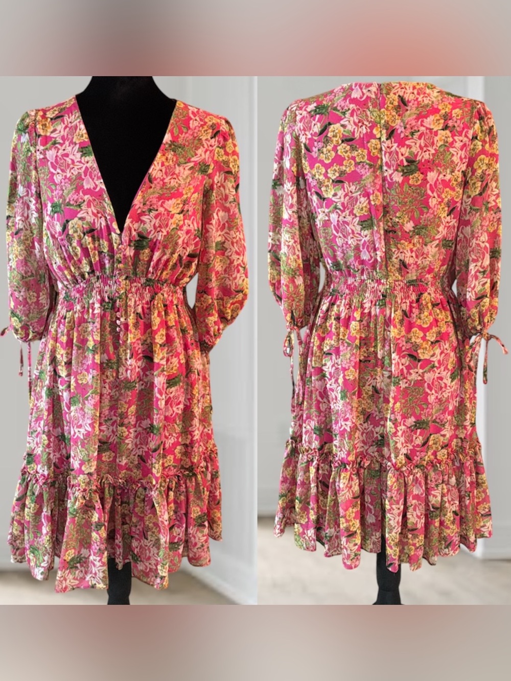 🌙✨Taylor Pink Floral V-Neck
3/4 Sleeve Dress